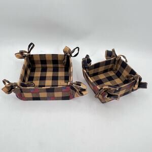 Padma Creations Bread and Napkin Baskets Navy Tan Checkered FLAG Pattern Cotton